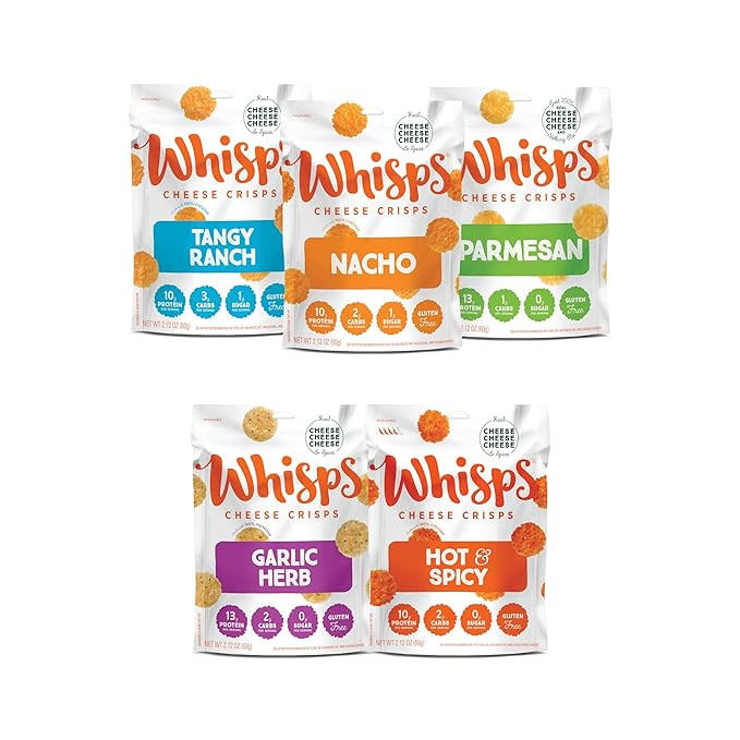 Whisps Cheese Crisps 5-Flavor Variety Pack | Tangy Ranch, Nacho, Parmesan, Garlic Herb, Hot & Spi... | Amazon (US)