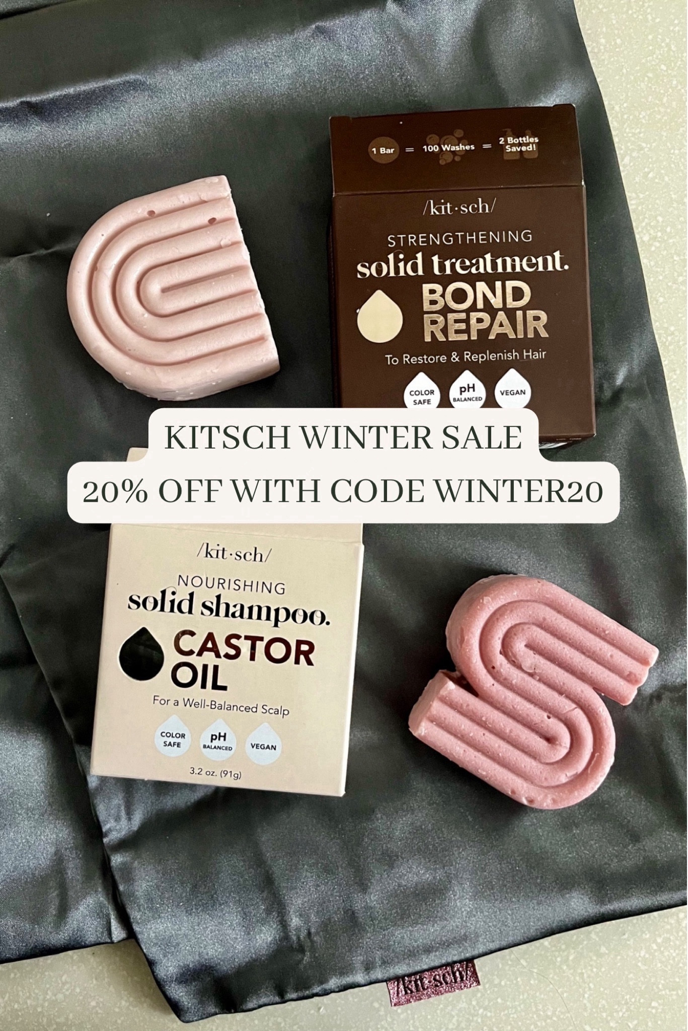 Formulated to restore hair follicles, these bars lather up just like liquid shampoo and is better for your scalp and the environment. 

Each of these bars is the equivalent of buying of two bottles of liquid stuff. 

I switched to this brand to help with  lupus hair loss. I wash every other day and after about a week of using Kitsch shampoo and conditioner bars, my hair felt fuller.

After 3 months, I see a huge difference. My hair is bouncy, soft, and growing back in in spots! I'm never going back to the other stuff. 

To prevent friction that causes hair breakage while I sleep, I picked up this satin pillowcase that also prevents breakouts and wrinkles on my face.

Use code WINTER20 for 20% off and free shipping over $35.

#LTKsalealert #LTKover40 #LTKbeauty