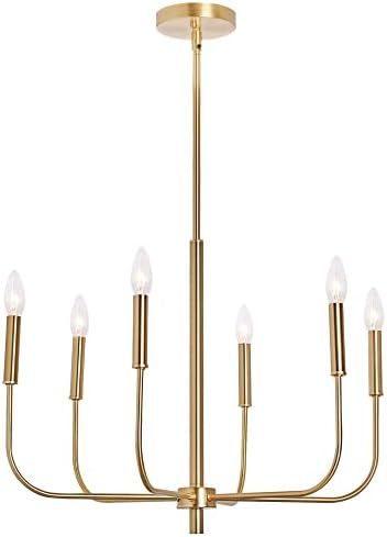 MOTINI 6 Lights Brushed Brass Chandelier Lighting Fixture for Dining Room Adjustable Height Metal Pe | Amazon (US)