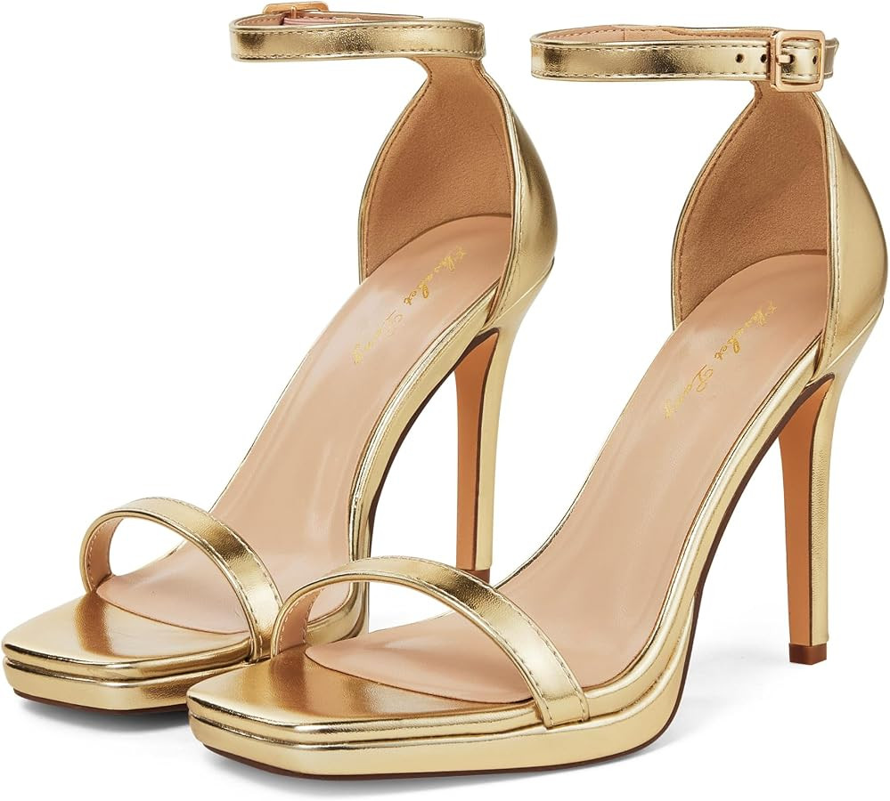 Elisabet Tang Women's 4.3 Inch Platform High Heeled Sandals Strappy Stiletto Open Square Toe Heel... | Amazon (US)
