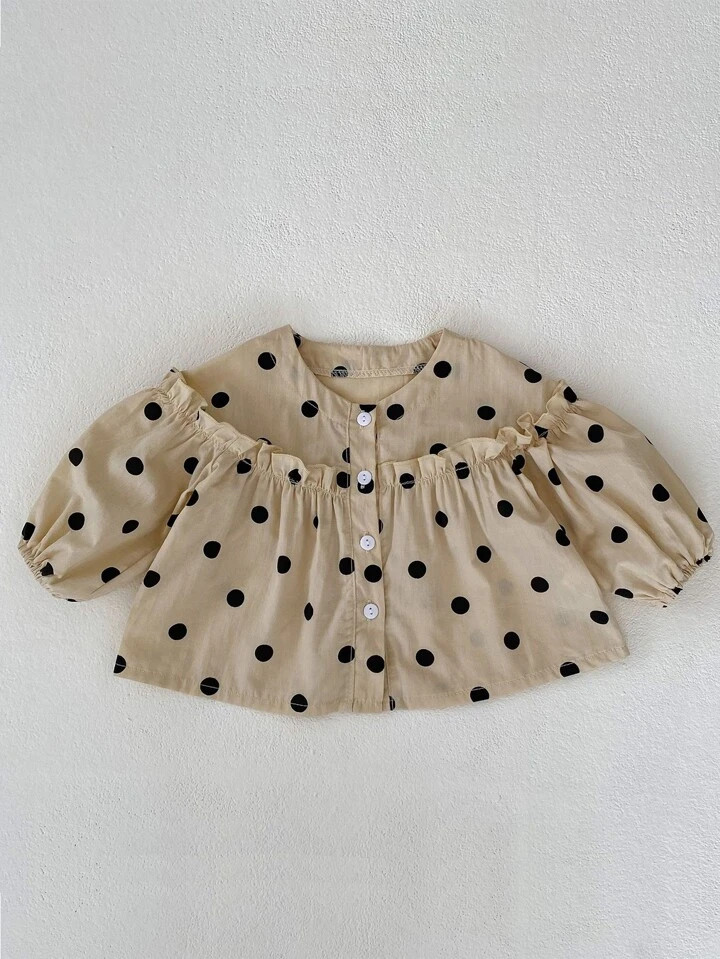Ins Style Baby Girls' Polka Dot Printed Long Sleeve Top For Autumn | SHEIN