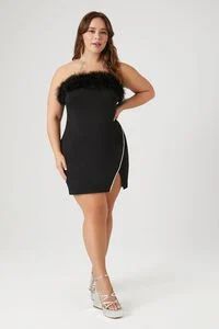 Plus Size Faux Feather-Trim Tube Dress | Forever 21 (US)