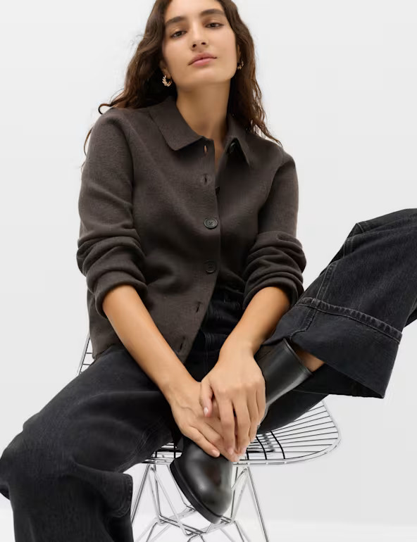 Air-Yarn Collared Faux Fur Trim Knitted Jacket | Marks & Spencer (UK)