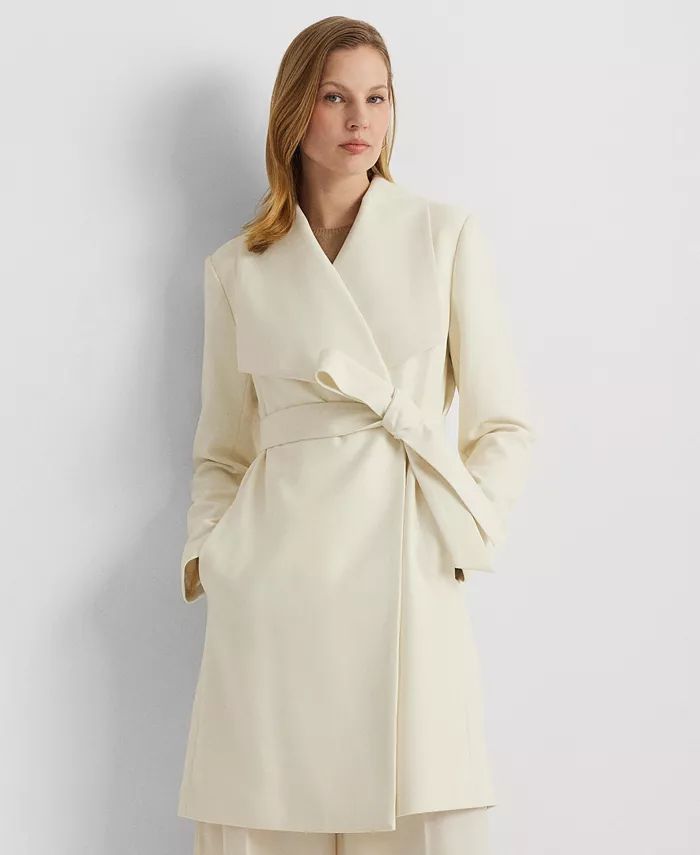Lauren Ralph Lauren Petite Crepe Belted Wrap Coat - Macy's | Macy's