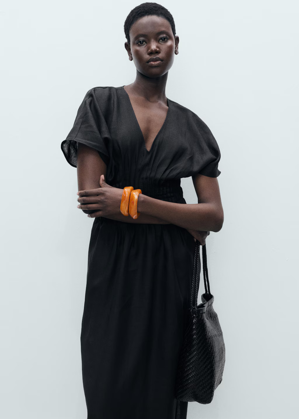 Long linen dress with gathered panel - Women | MANGO USA | Mango (US/MX/AU)