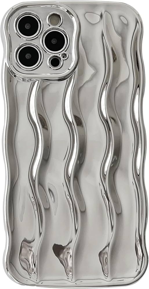 Caseative Water Ripple Pattern Curly Wave Frame Soft Compatible with iPhone Case (Silver,iPhone 1... | Amazon (US)