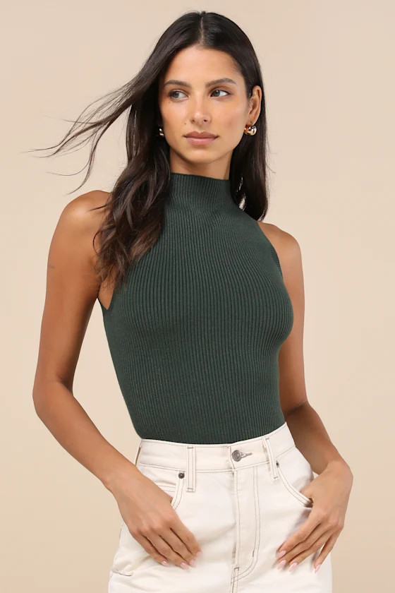Seasonal Sophistication Green Ribbed Mock Neck Sweater Tank Top | Lulus