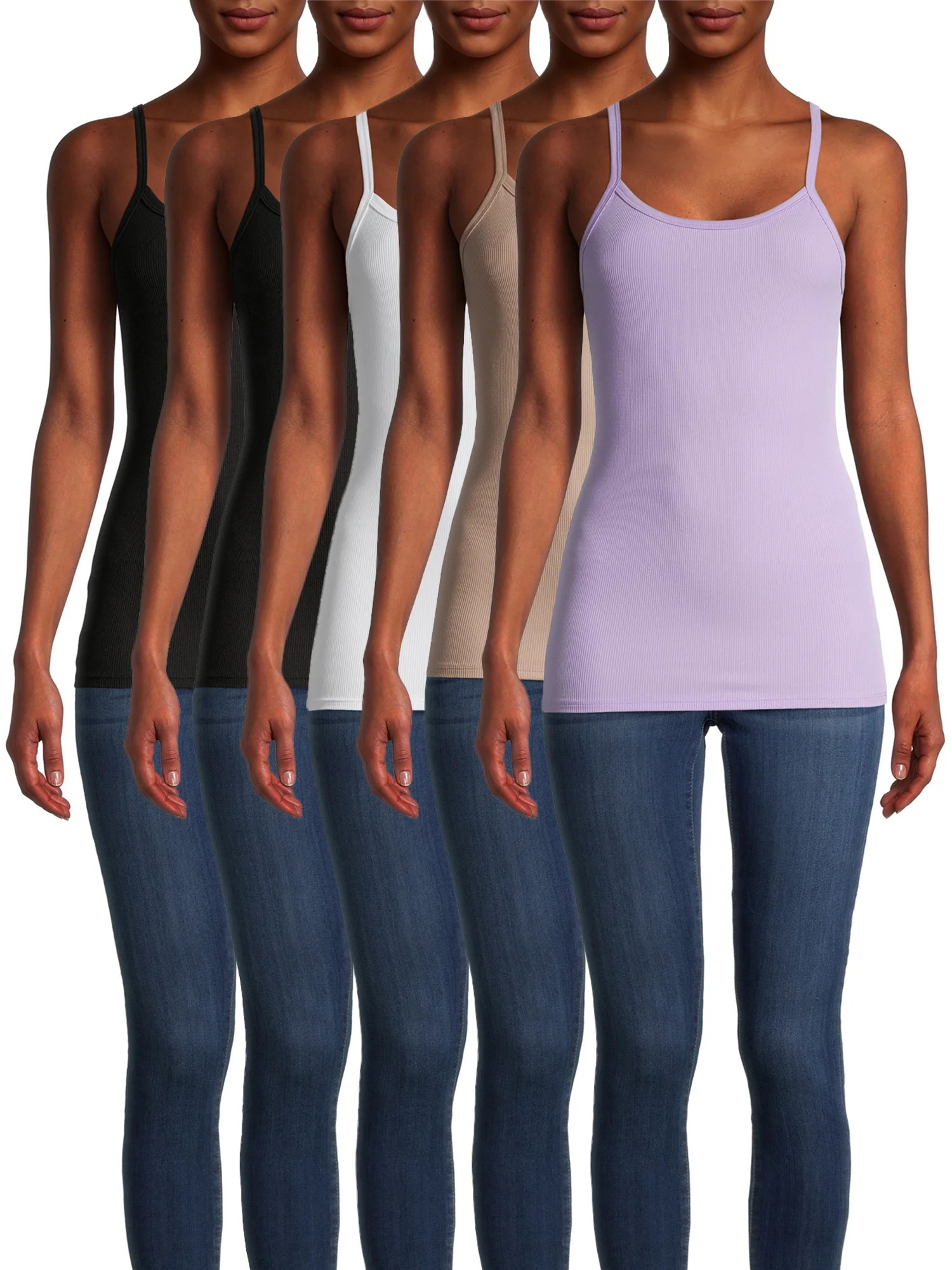 No Boundaries Juniors' Ribbed Cami Top, 5-Pack | Walmart (US)