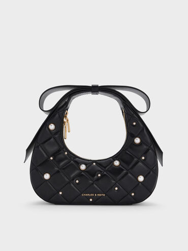 Janie Quilted Pearl Bow-Handle Bag
    
         - Black | Charles & Keith UK
