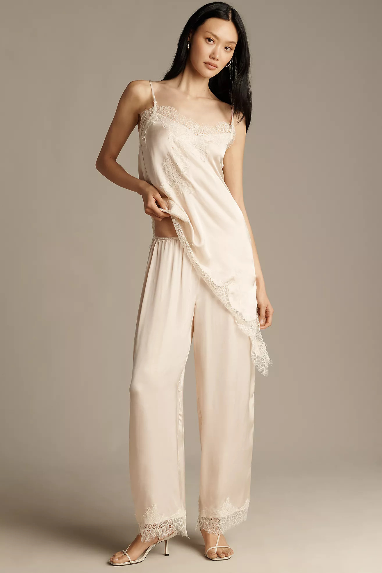 LyreBird Satin Lace-Trim Wide-Leg Pants | Anthropologie (US)