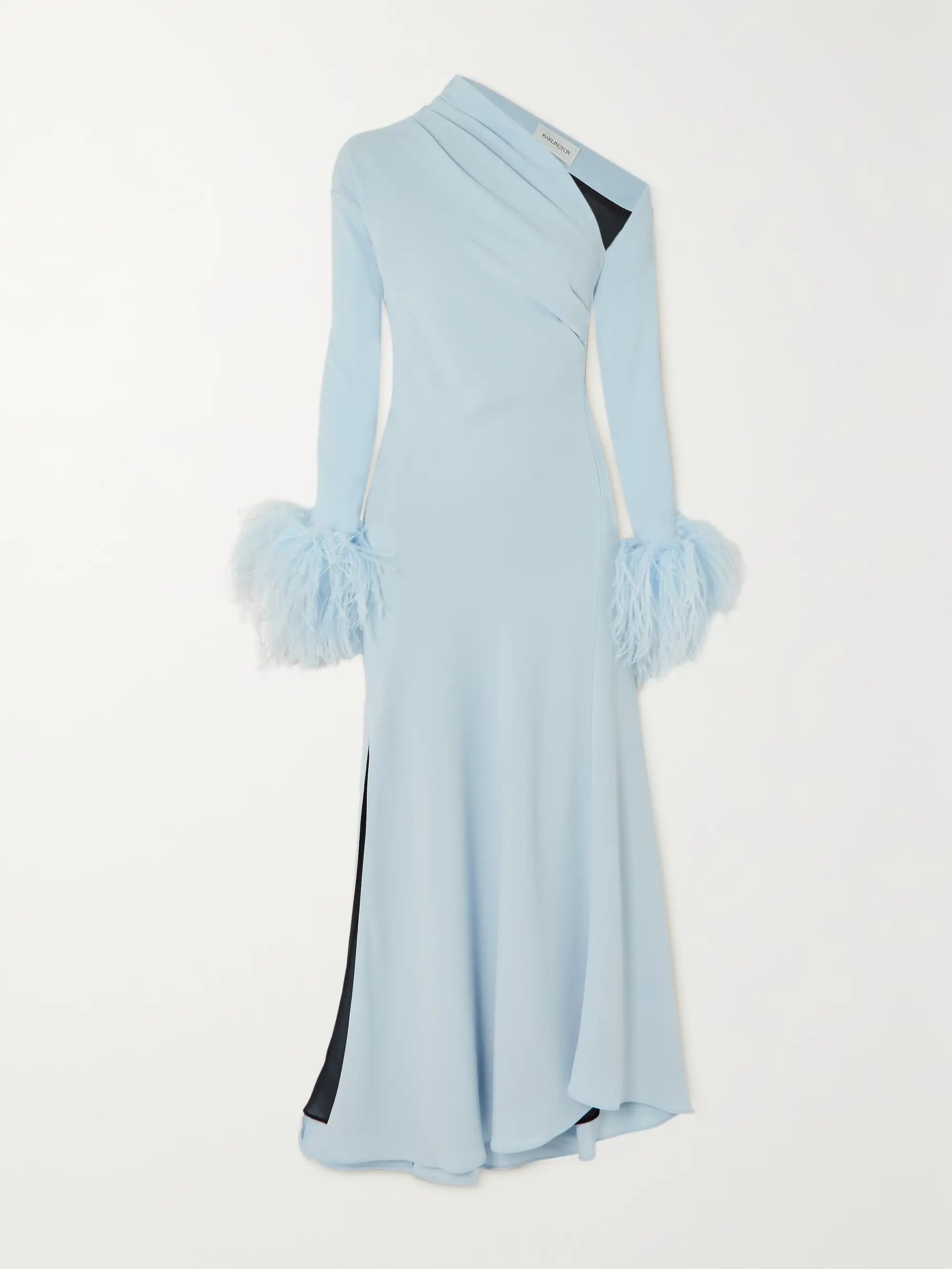 Adelaide one-shoulder feather-trimmed crepe midi dress | NET-A-PORTER (US)