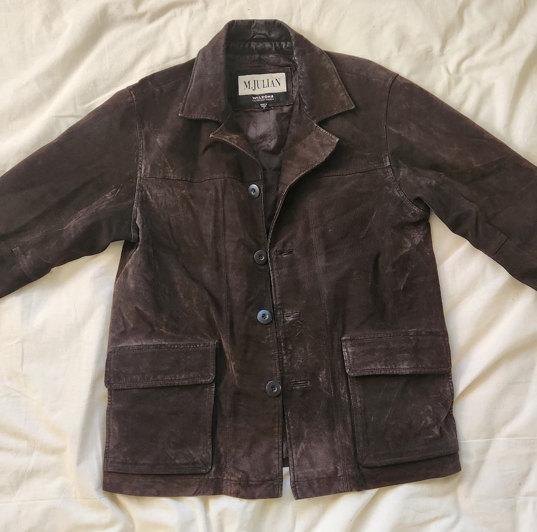 90's vintage dark brown suede leather jacket with front pockets | M. Julian  Wilson's | men's uni... | Etsy (US)
