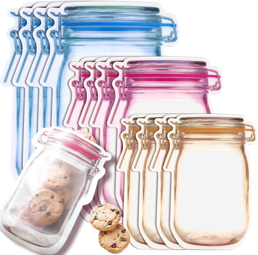 30 PCS Multi-Size Mason Jar Bottle Pattern Zipper Bags,Reusable Airtight Seal Leak-Proof Portable... | Amazon (US)