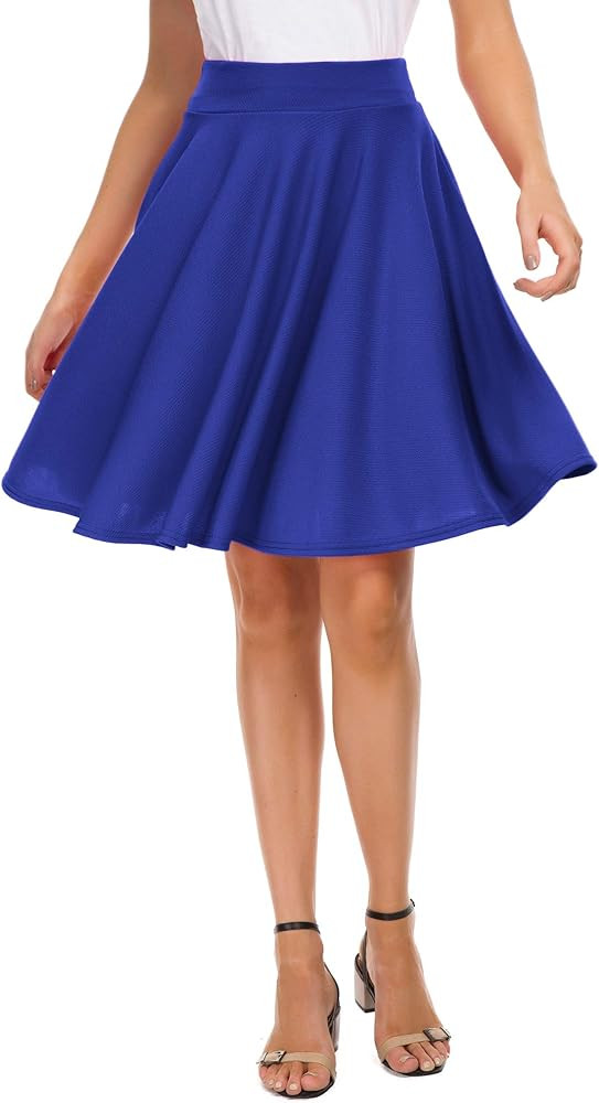 EXCHIC Women's Casual Stretchy Flared Mini Skater Skirt Basic A-Line Pleated Midi Skirt | Amazon (US)