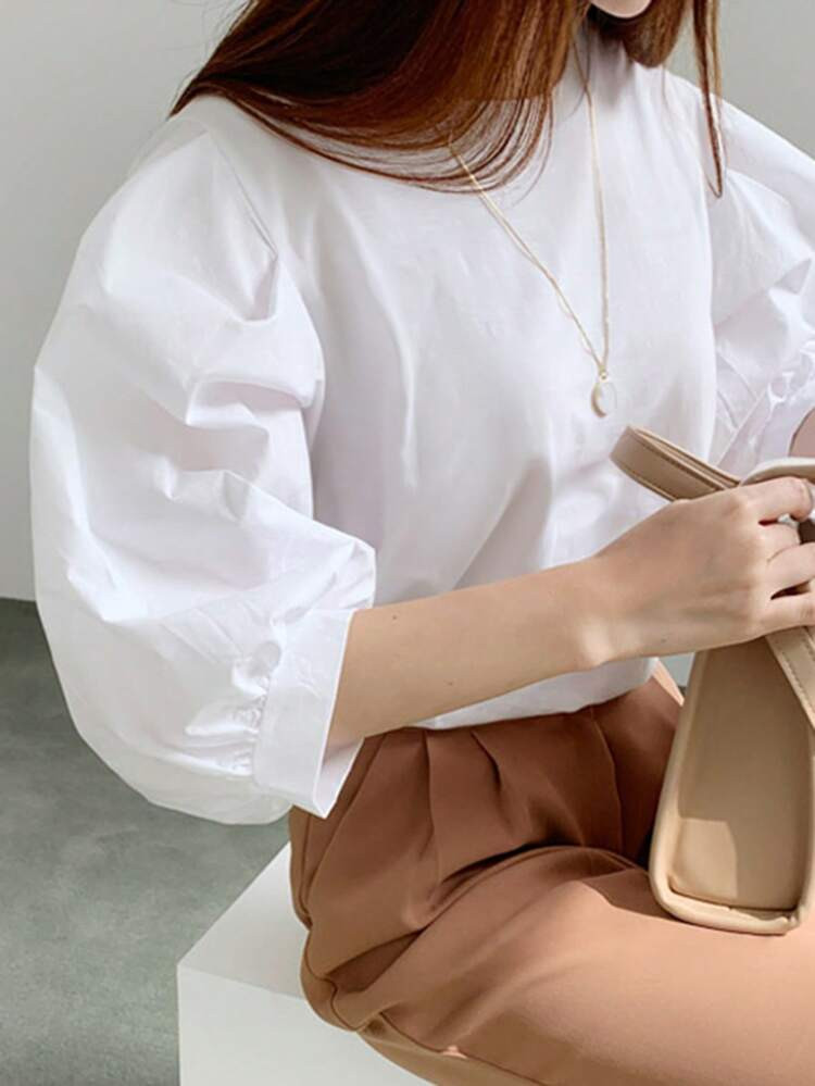 DAZY Solid Puff Sleeve Blouse | SHEIN