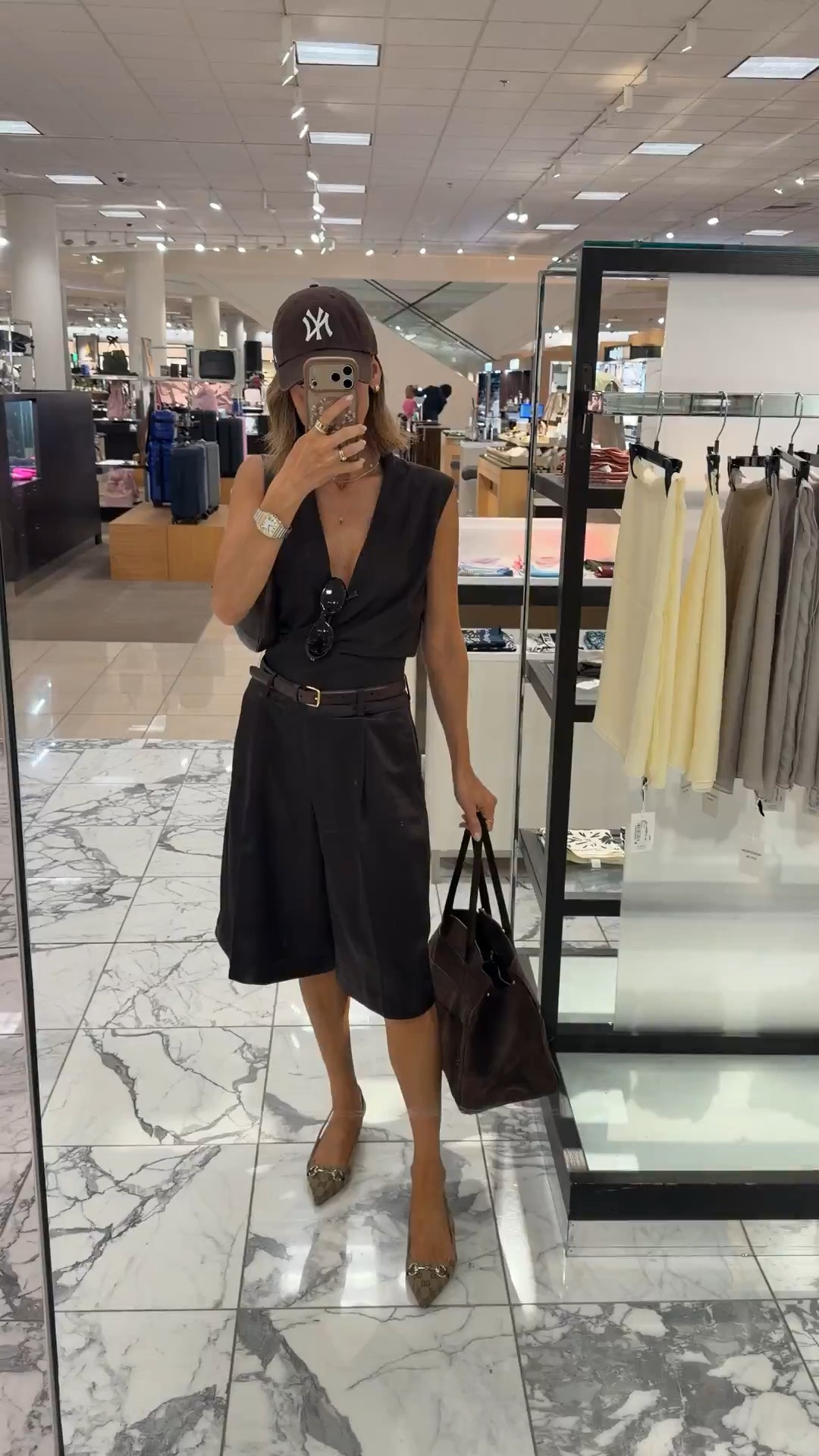 got so many compliments on this outfit! Such a great one for fall in the south! Size 2 on satin Bermuda shorts, fits oversized xs top