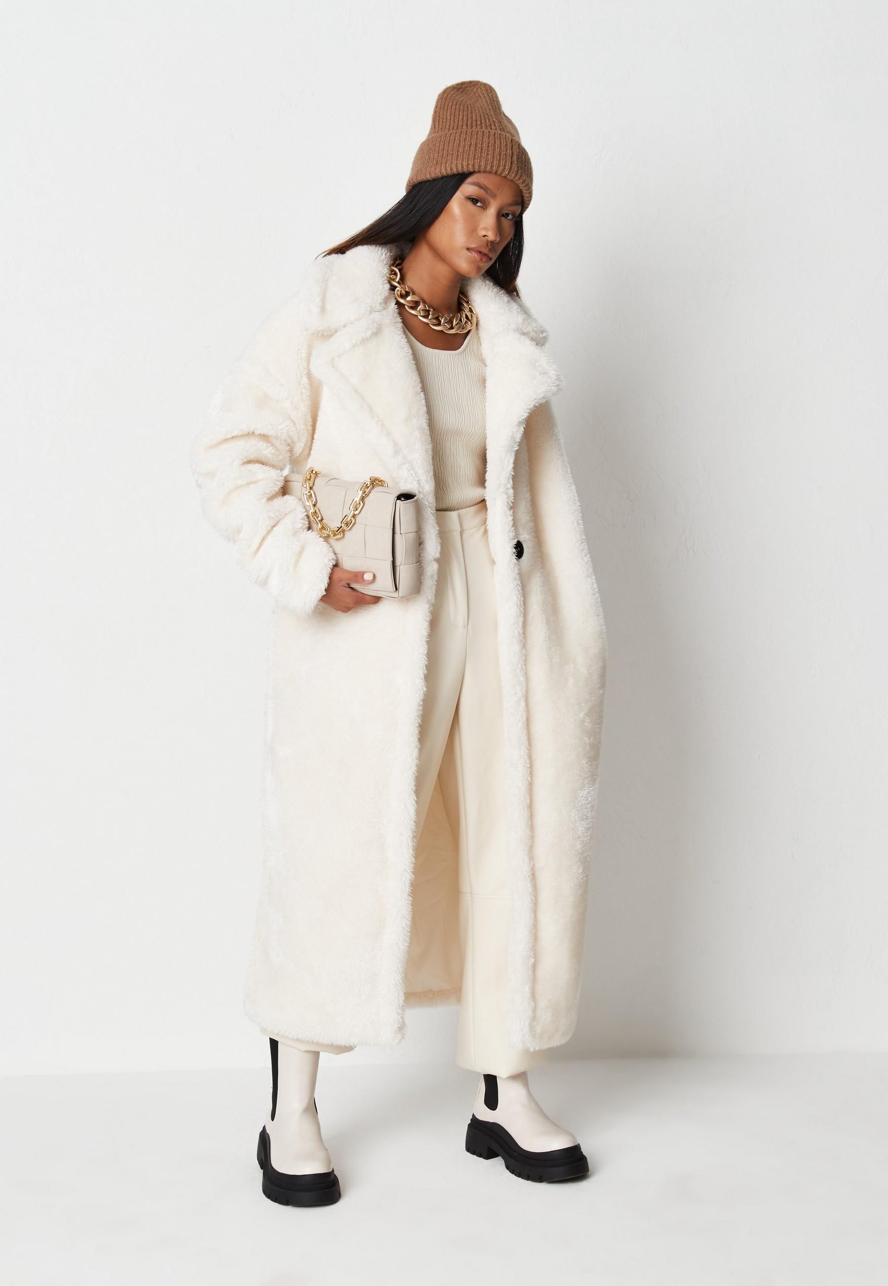 Missguided - White Borg Teddy Seam Detail Longline Coat | Missguided (US & CA)