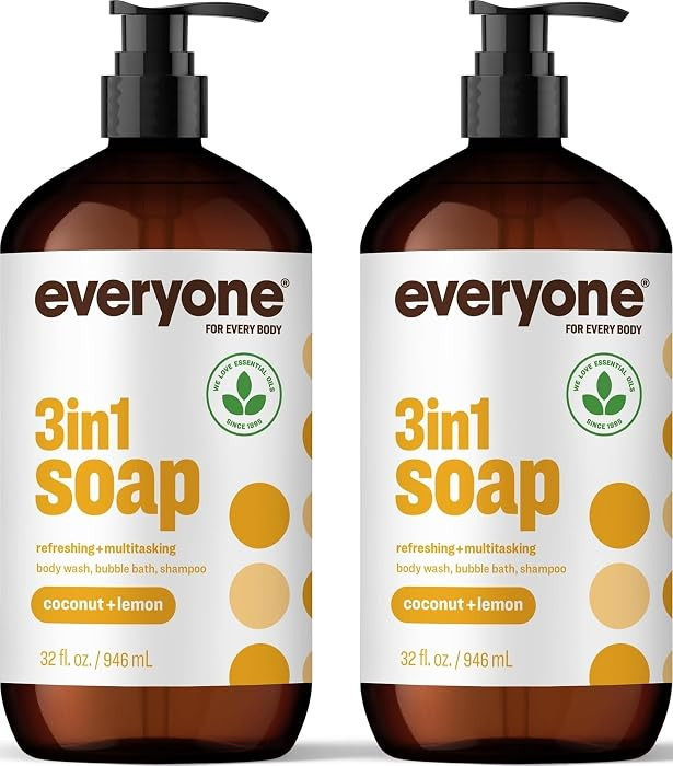 Everyone 3-in-1 Soap Body Wash Bubble Bath Shampoo Coconut Lemon 32oz 2pk | Amazon (US)