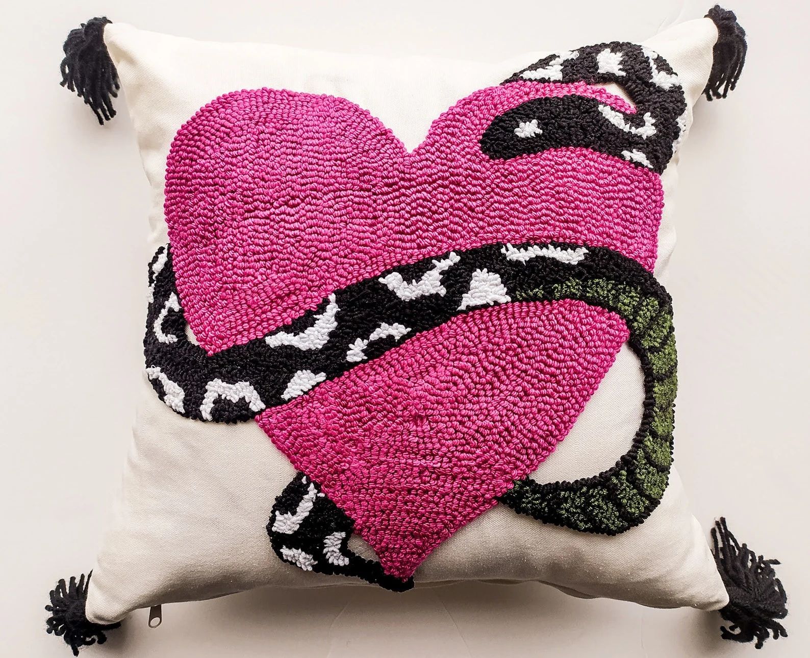 Punch Needle Hot Pink Heart Love Pillow Case With Snake, 18X18 Berry Love Cushion Case, Valentine... | Etsy (US)