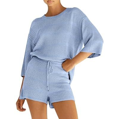 PRETTYGARDEN Women's Summer 2 Piece Swimsuit Coverup Hollow Out Knit H… | Amazon (US)