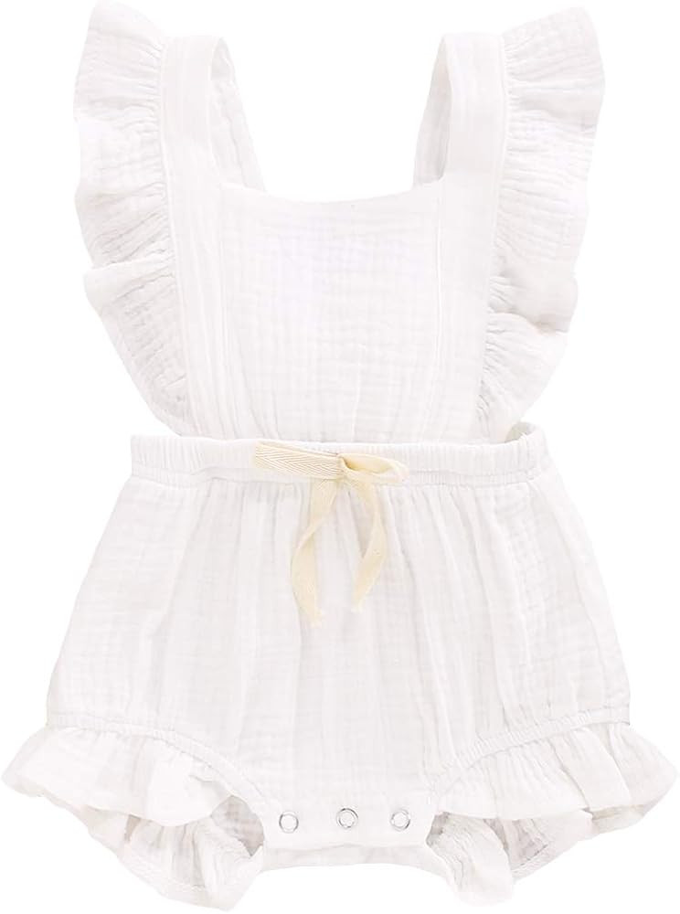 YOUNGER TREE Toddler Baby Girl Ruffled Sleeveless Romper Casual Summer Jumpsuit Cotton Linen Clothes | Amazon (US)