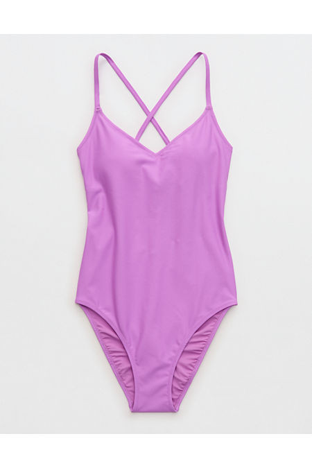 Aerie Strappy Full Coverage One Piece Swimsuit Women's Purple Space XS | Aerie