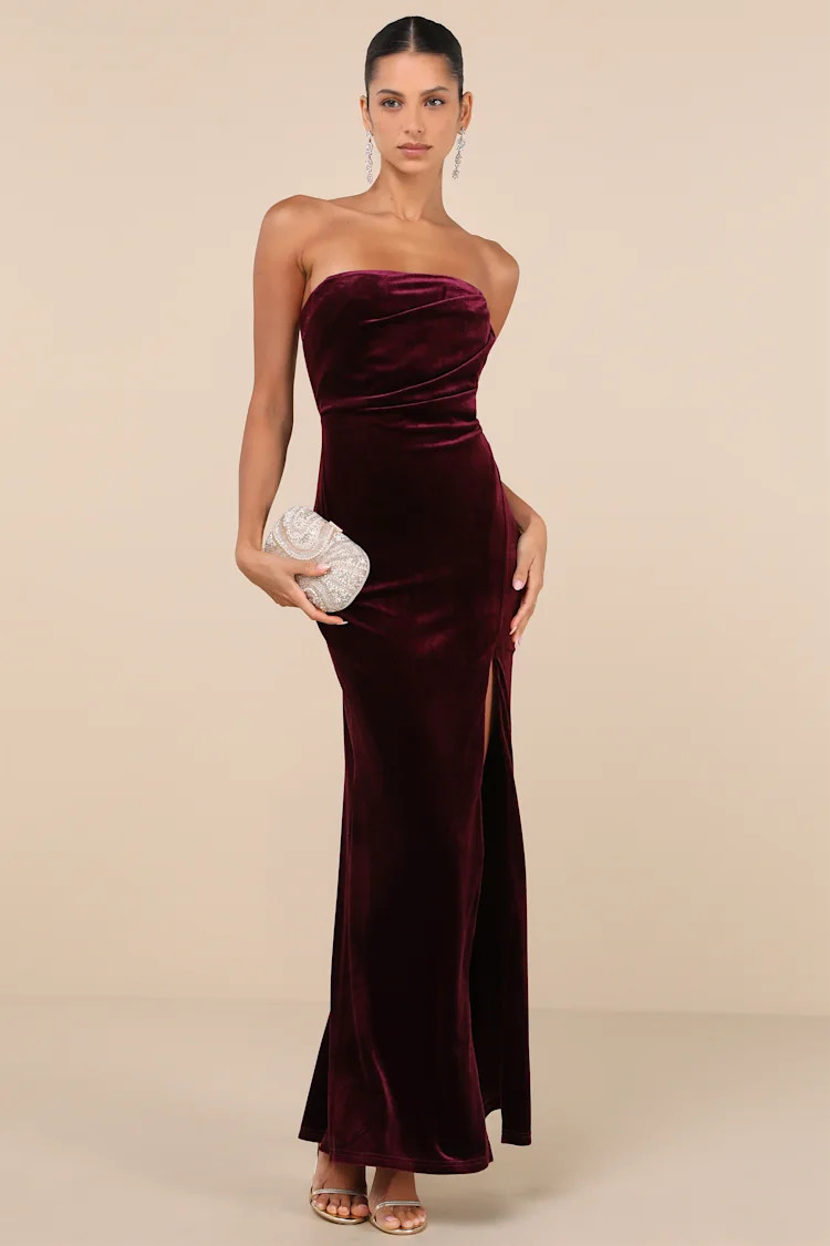 Perfectly Captivating Plum Purple Velvet Strapless Maxi Dress | Lulus