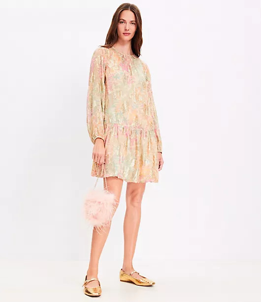 Loft Shimmer Floral Jacquard Bubble Hem Mini Dress | LOFT