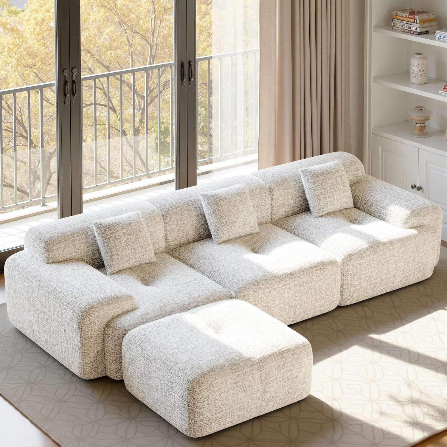 122" L Shaped Convertible Modular Couch, Cloud Couch Sectional with Ottoman, 4-Seater Chenille Bo... | Amazon (US)