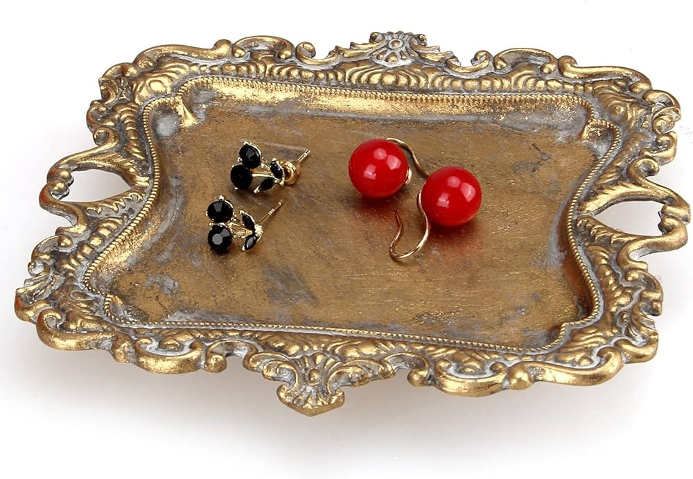 Vintage Gold Small Jewelry Tray Rustic Ring Dish Plate Antique Earring Necklace Brass Tray Cute T... | Amazon (US)