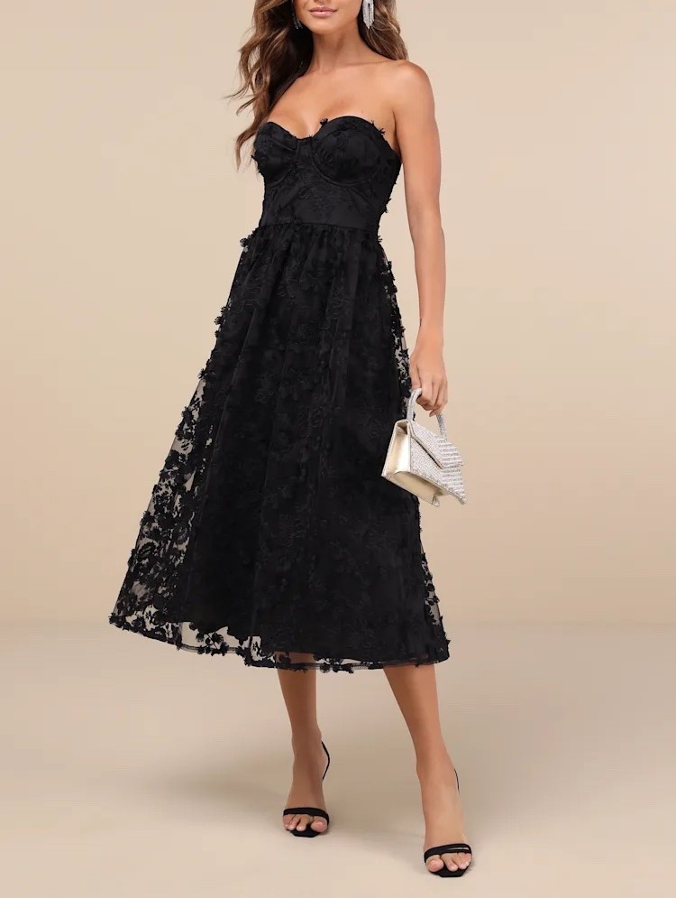 This black floral embroidered strapless midi dress combines elegant structure with intricate floral detailing, creating a timeless statement look perfect for cocktail parties, weddings, and elevated evening events ✨🌹 Under $100.

Keywords:

* black embroidered midi dress
* strapless midi dress
* floral embroidery dress
* cocktail party dress
* elegant evening dress
* wedding guest midi dress
* feminine occasion wear
* formal black dress
* European evening fashion
* date night outfit
* luxury dinner party look
* elevated event styling
* black tie inspired fashion
* romantic evening outfit
* special occasion dress
* sophisticated glam style

#LTKootd #LTKgrwm #LTKTravel