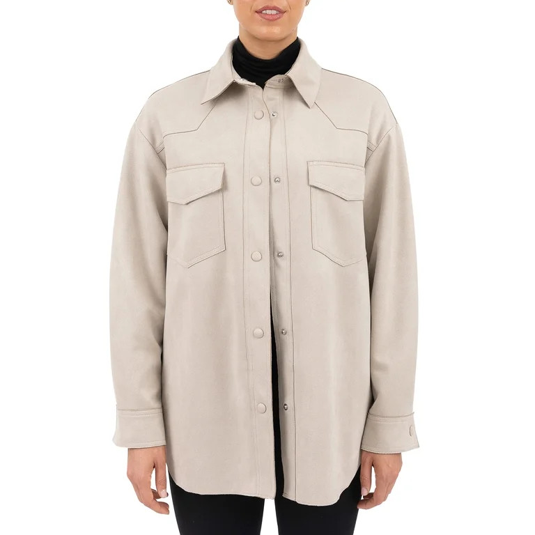 Cyn & Luca Women's Faux Suede Solid Shacket - Walmart.com | Walmart (US)