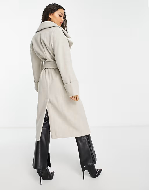 River Island Petite belted coat in beige | ASOS (Global)