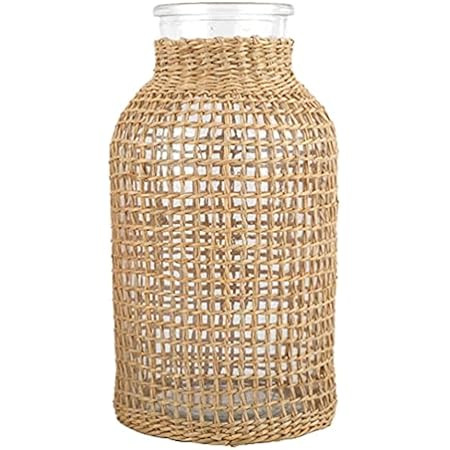DOITOOL Boho Glass Flower Vase with Rattan Cover, Farmhouse Flower Bud Vase, Round Decorative Flo... | Amazon (US)