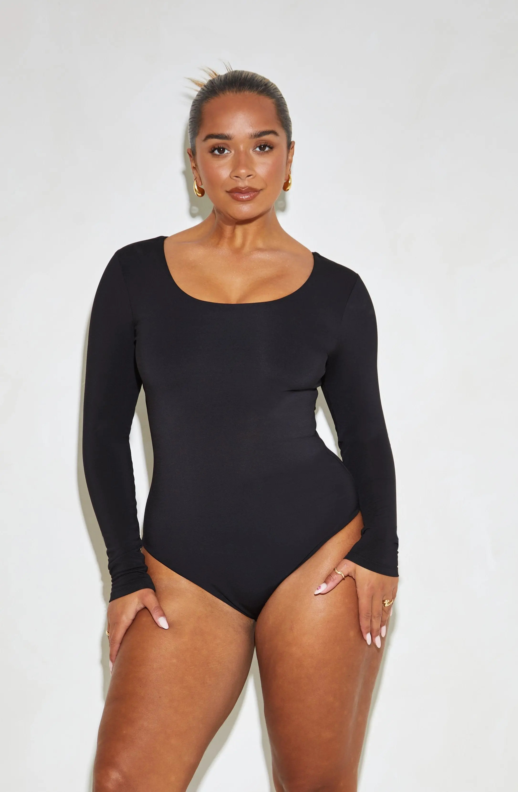 Long Sleeve Scoop Neck 'Charlotte' Bodysuit - Black - RELR | RELR