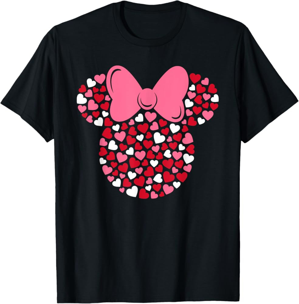 Disney Minnie Mouse Icon Pink Hearts Valentine's Day T-Shirt, Black, Small | Amazon (US)