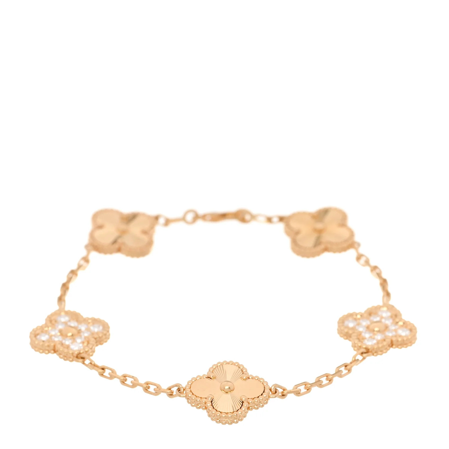 18K Yellow Gold Diamond 5 Motifs Guilloche Vintage Alhambra Bracelet | FASHIONPHILE (US)