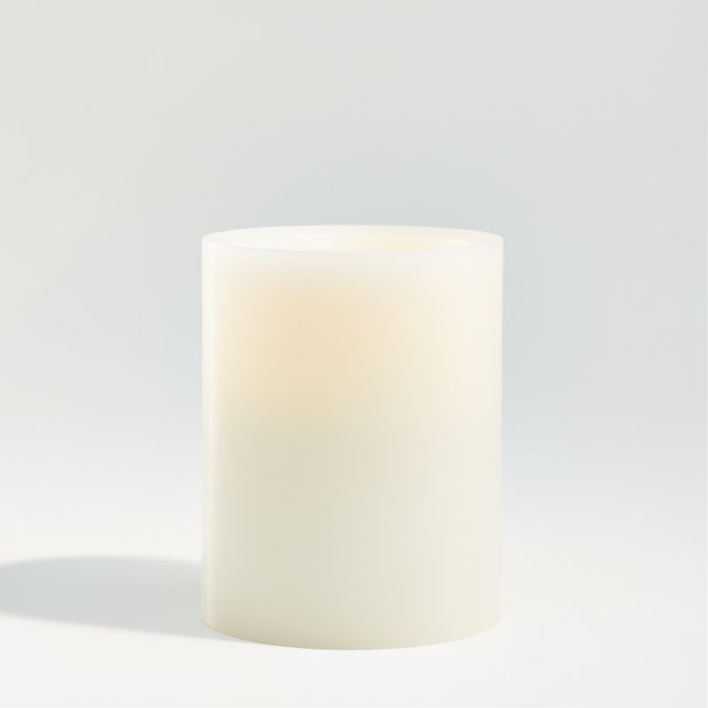 Warm White Flameless 4"x8" Wax Pillar Candle | Crate & Barrel