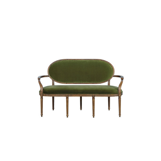 Louis XVI Blue Velvet Upholstered Oval Bench Walnut | Ballard Designs, Inc.