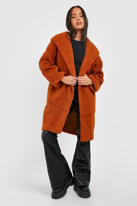 Petite Oversized Hooded Teddy Coat | Boohoo.com (US & CA)