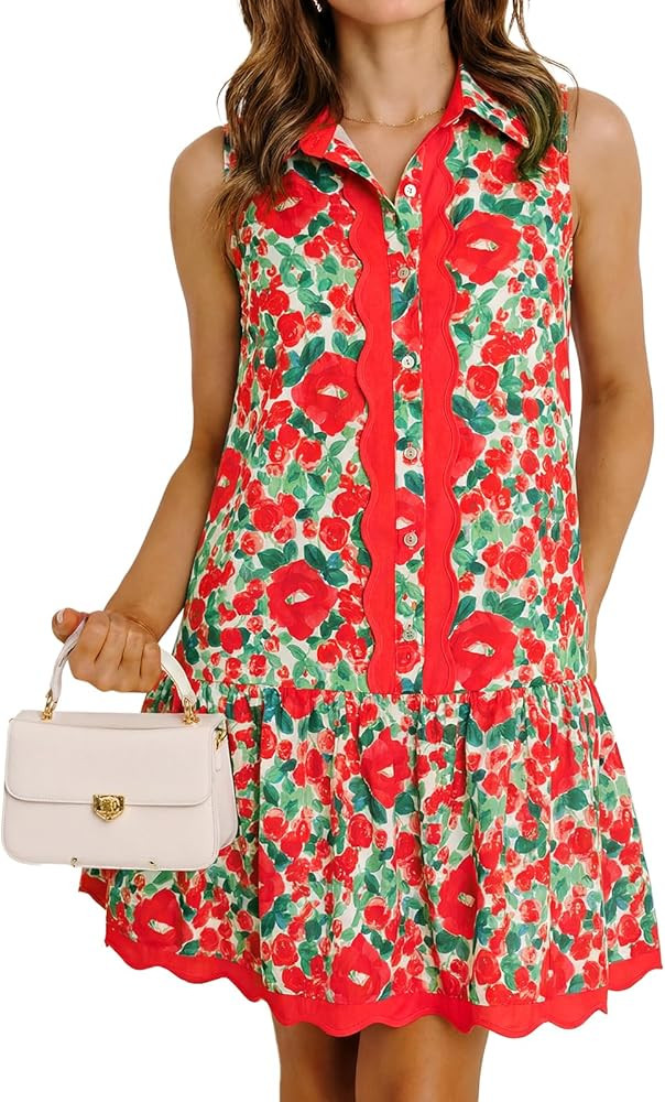 Cicy Bell Womens Floral Mini Dress Summer Casual V Neck Sleeveless Boho Dresses Ruffle Beach Vaca... | Amazon (US)