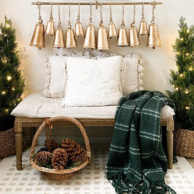 Hanging Brass Bells Wall Decor | Antique Farm House