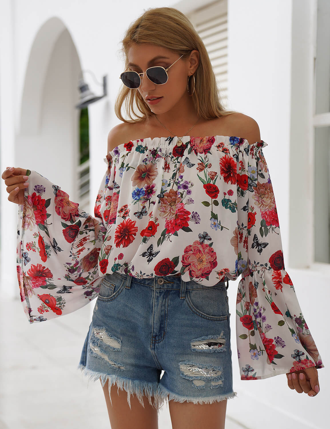 Women's Rose Garden Off Shoulder Floral Blouse | Blooming Jelly | Blooming Jelly
