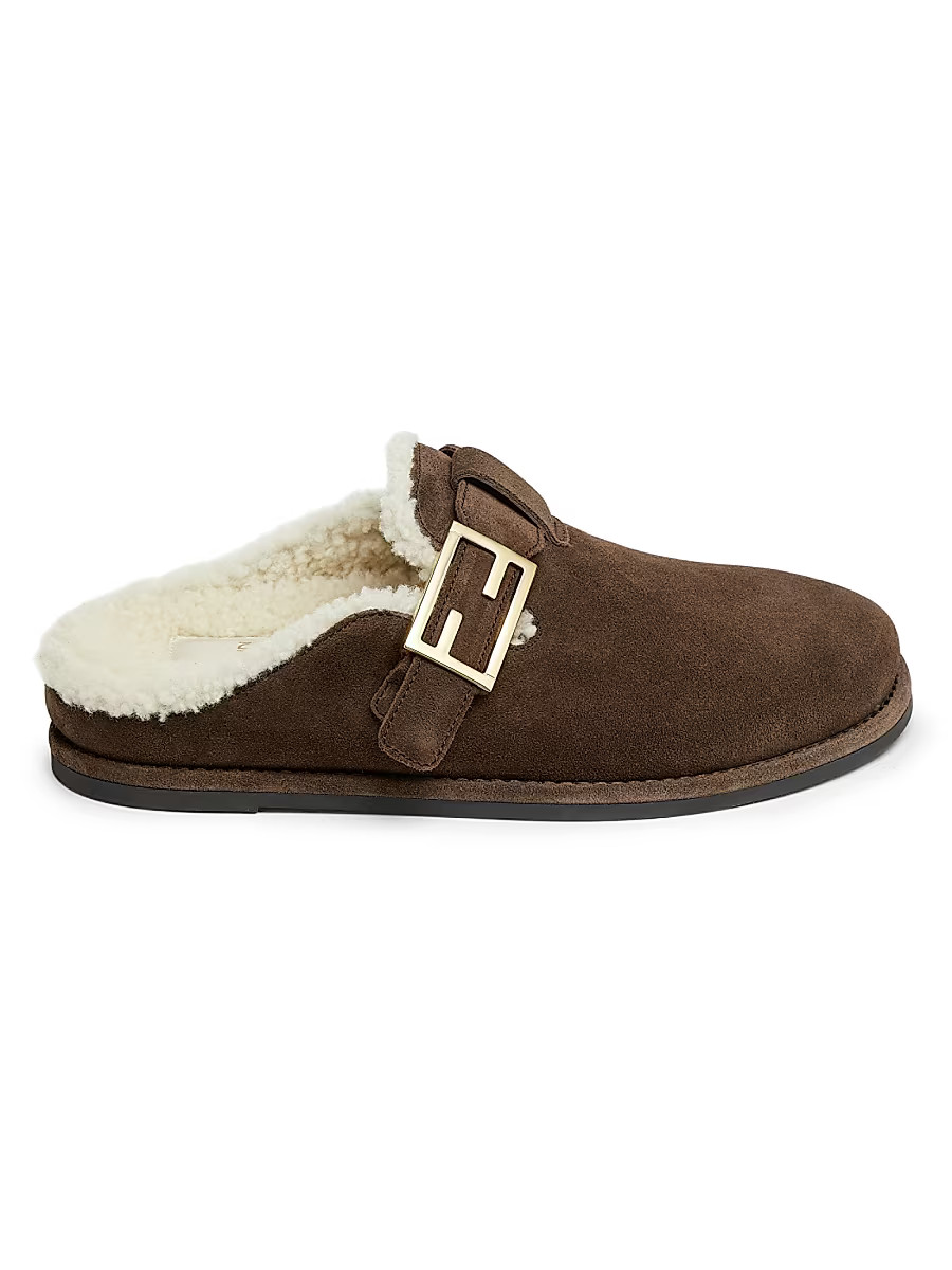 Women's Fendi Feel 20MM Suede & Shearling Clogs - Mogano Latte - Size 10 | Saks Fifth Avenue