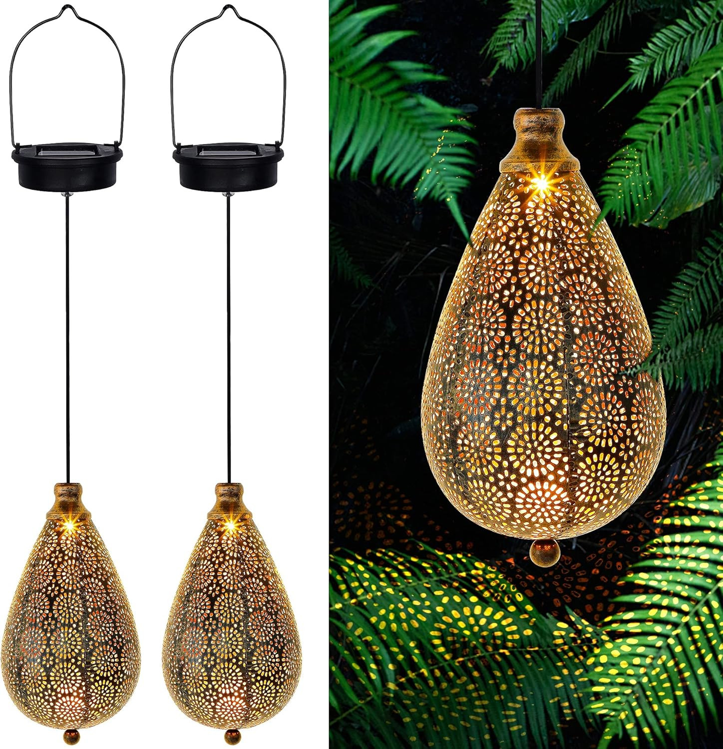 MAGGIFT 2 Pack Solar Hanging Lights, Solar Powered Decorative Retro Lantern with Handle, Warm Whi... | Amazon (US)