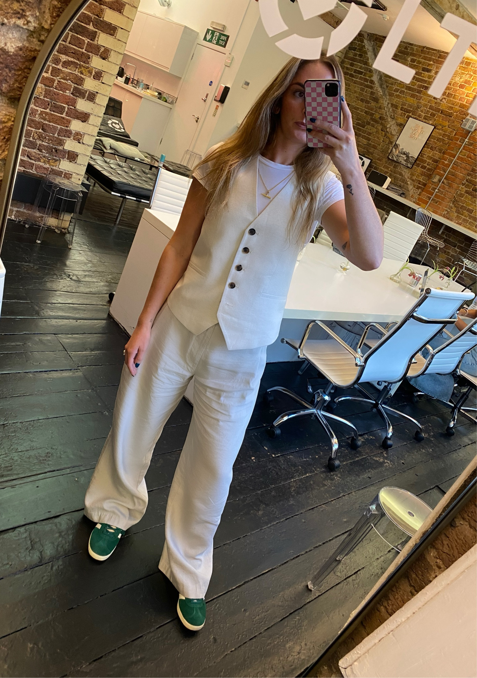  wide leg trousers, Zara oversized waistcoat, green adidas gazelles, workwear, casual work outfit, London office fit, co-ord suit

#LTKworkwear #LTKeurope #LTKstyletip