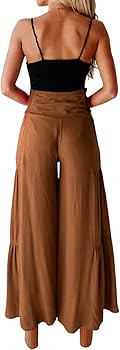 PRETTYGARDEN Women's Casual Long Palazzo Pants Elastic High Waist Wide Leg Loose Lounge Trousers | Amazon (US)