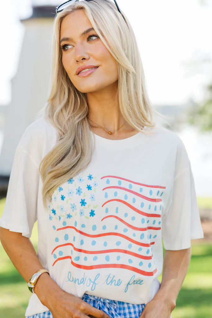 Land Of The Free White Floral Graphic Tee | The Mint Julep Boutique