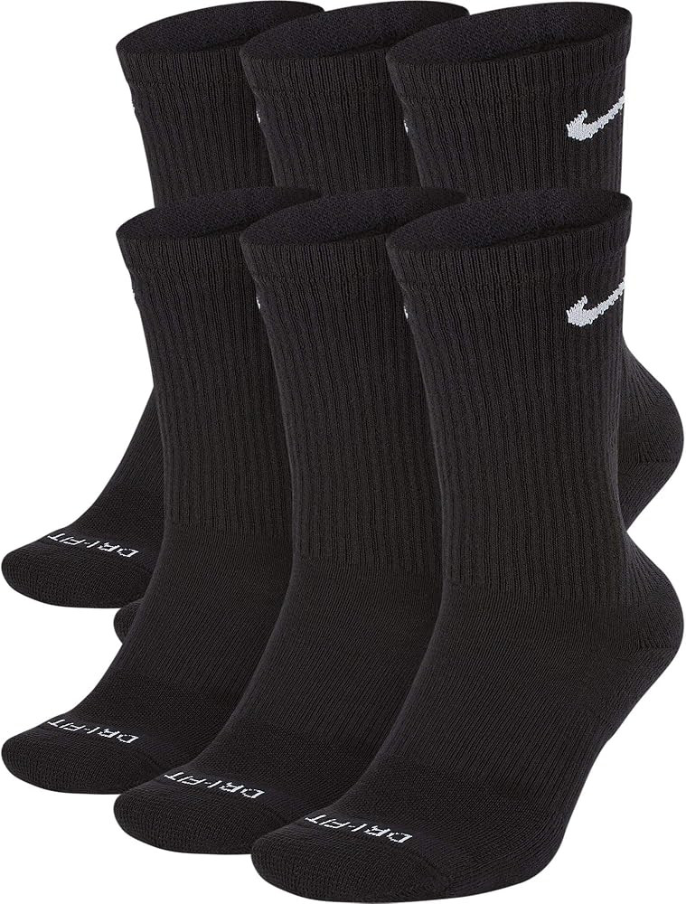 Nike Everyday Plus Cushioned Training Crew Socks (6 Pack) LG Black | Amazon (US)