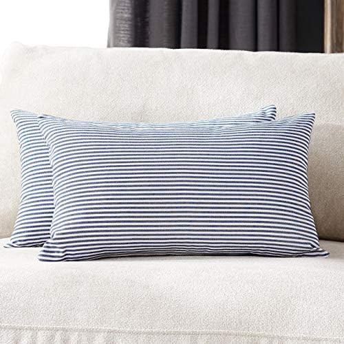 Foindtower Pack of 2 Lumbar Farmhouse Decorative Stripe Throw Pillow Covers Classic Checkered Plaid  | Amazon (US)